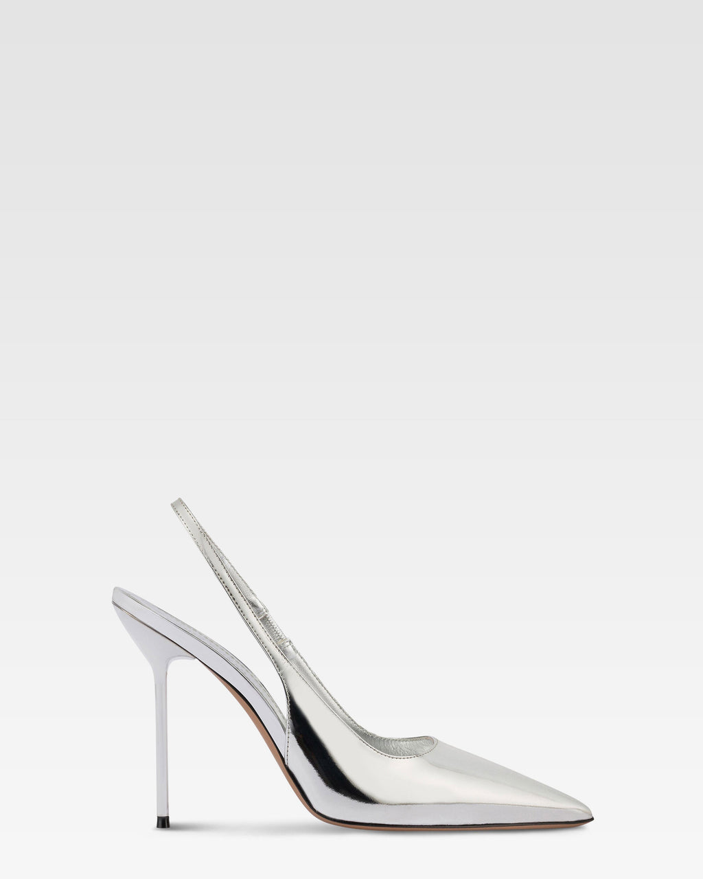 Slingbacks in silver mirror-effect leather