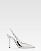 Slingbacks in silver mirror-effect leather
