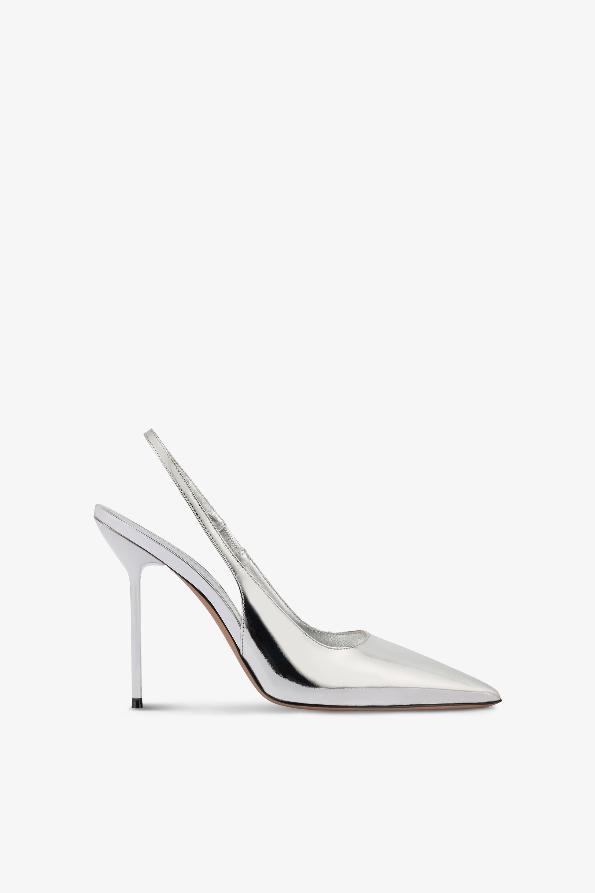 Slingbacks in silver mirror-effect leather