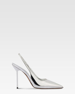 Slingbacks in silver mirror-effect leather