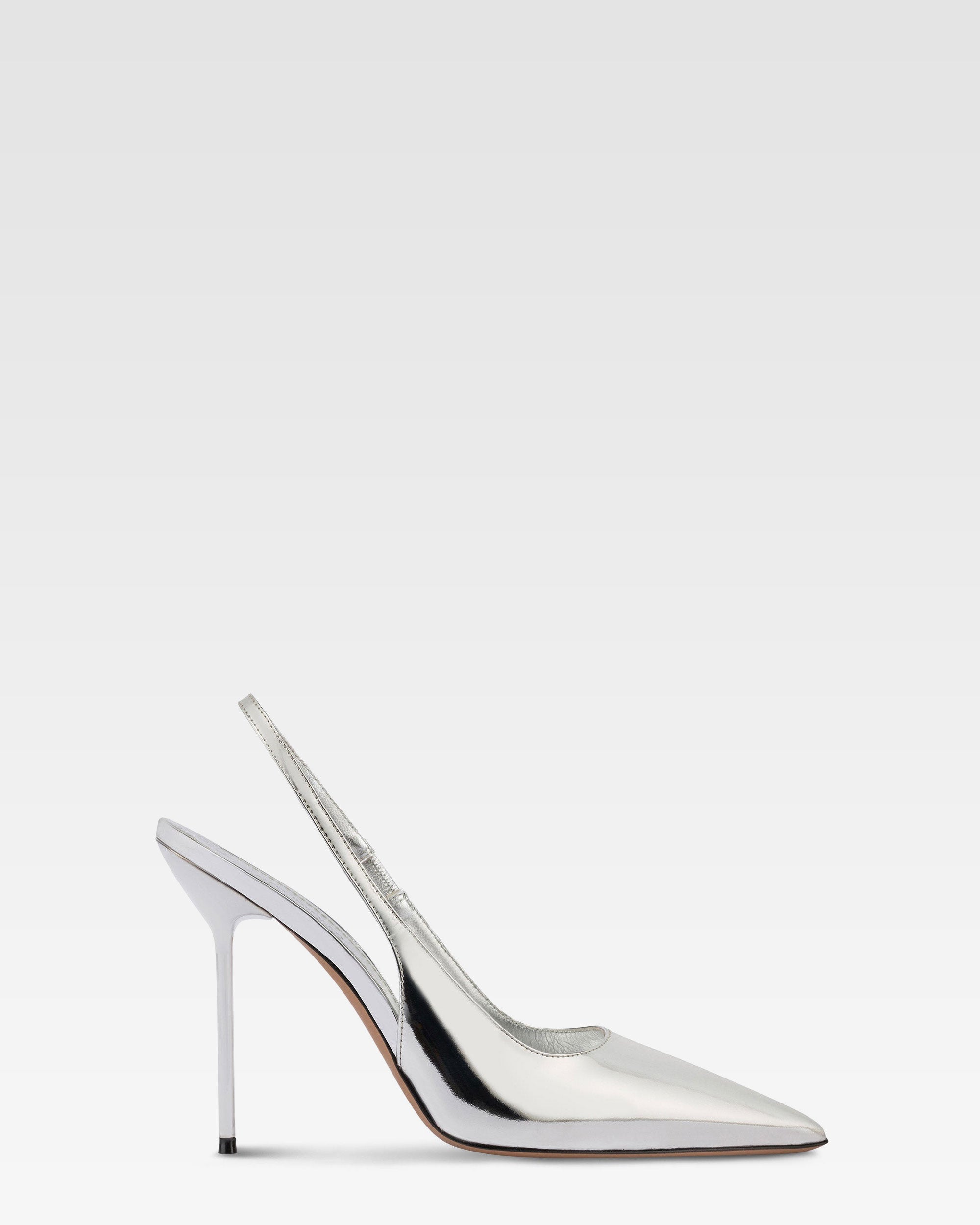 Slingbacks in silver mirror-effect leather