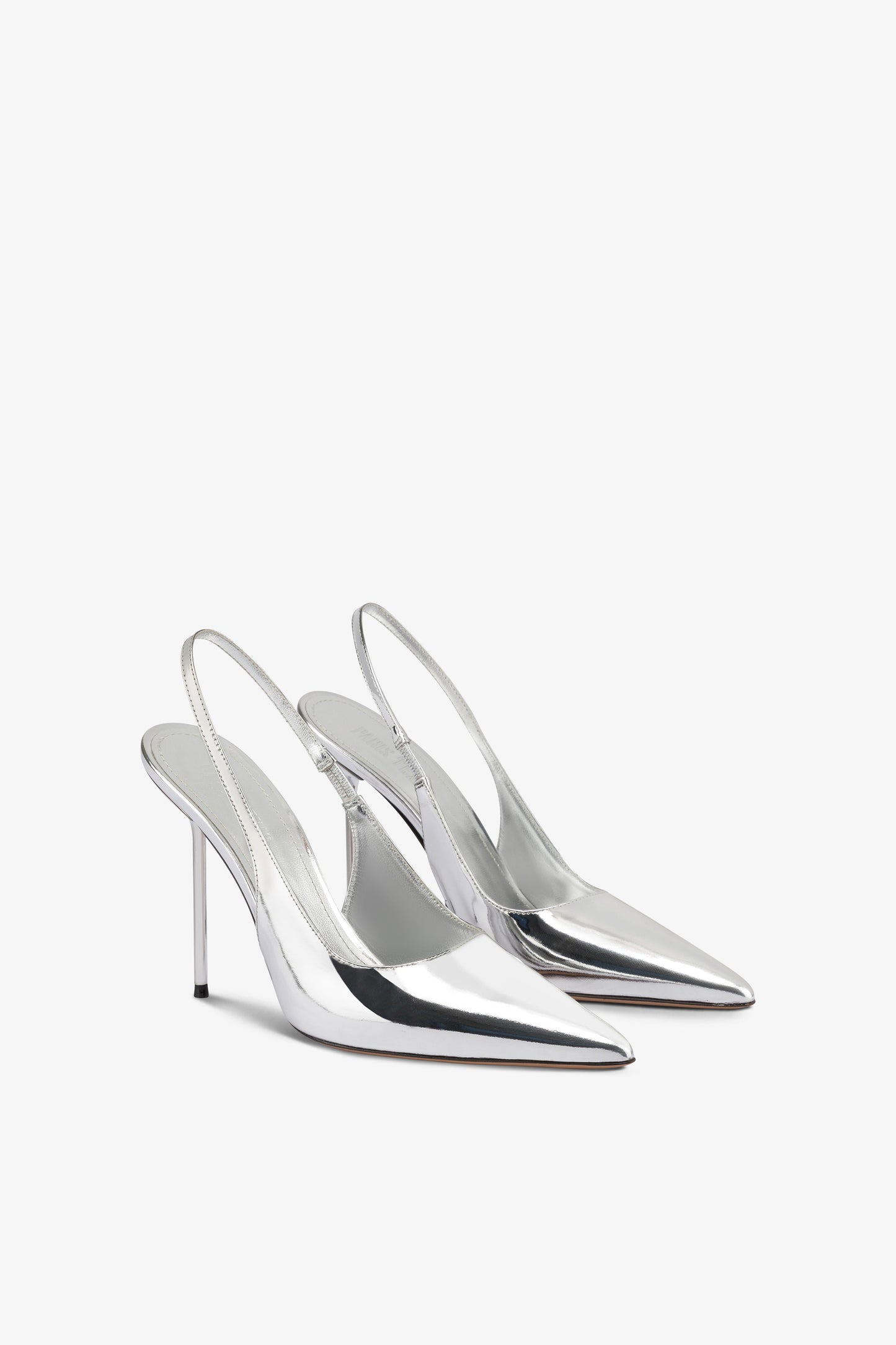 Slingbacks in silver mirror-effect leather