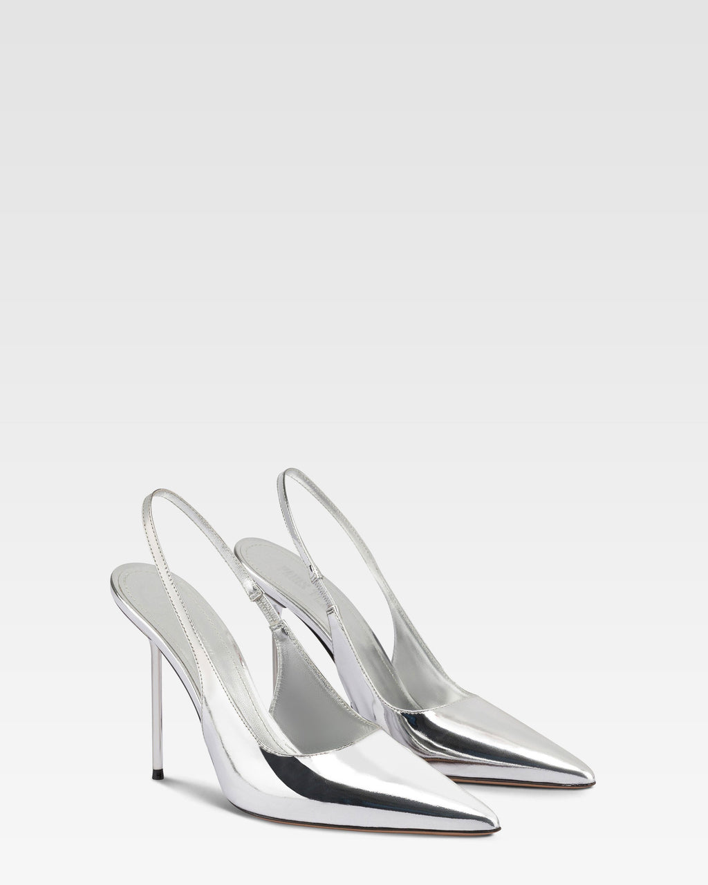 Slingbacks in silver mirror-effect leather