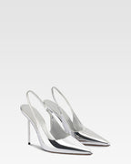 Slingbacks in silver mirror-effect leather