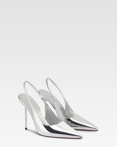 Slingbacks in silver mirror-effect leather