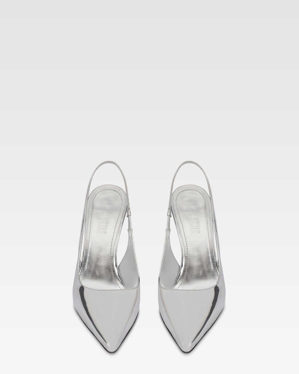Slingbacks in silver mirror-effect leather