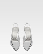 Slingbacks in silver mirror-effect leather