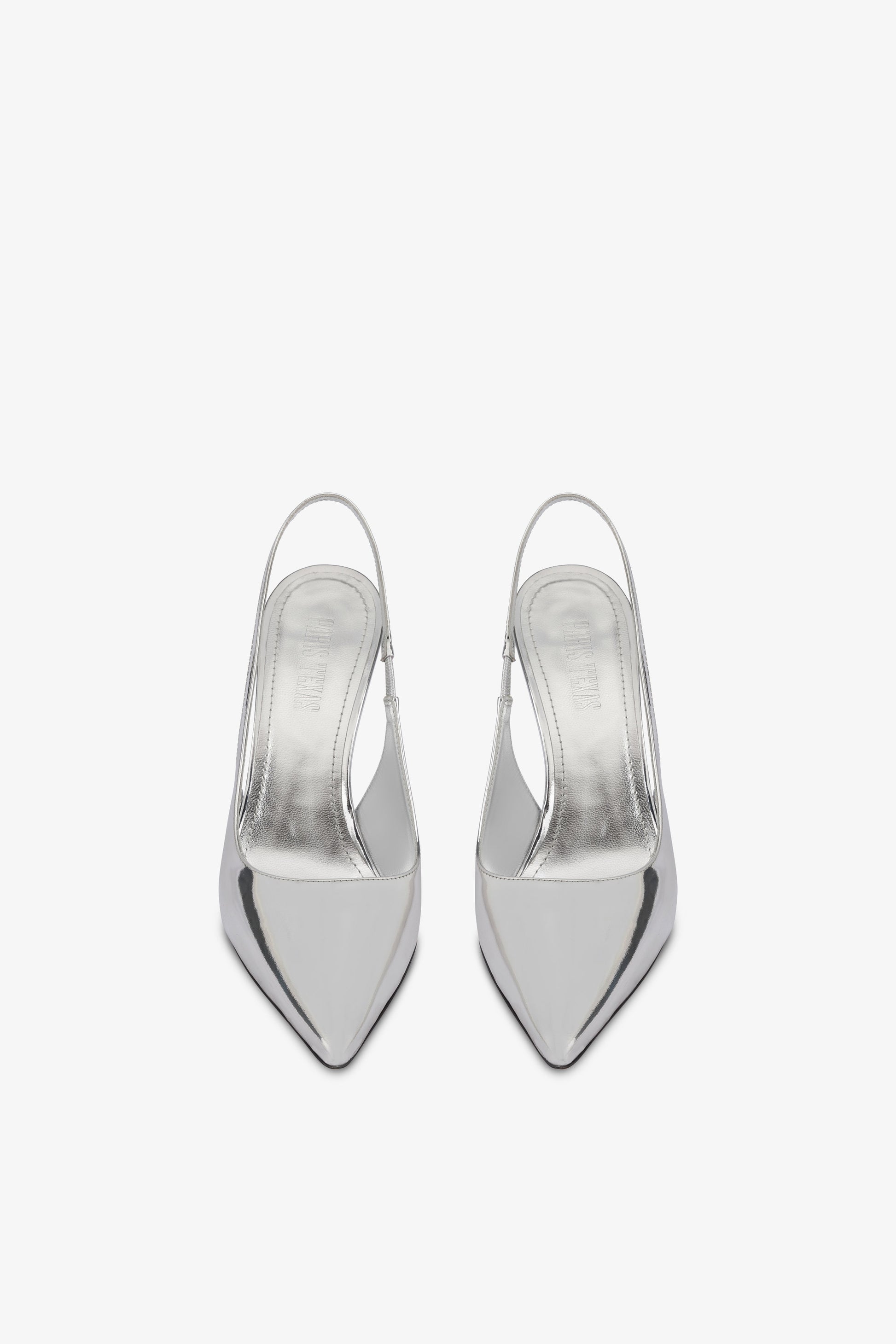 Slingbacks in silver mirror-effect leather