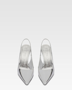 Slingbacks in silver mirror-effect leather