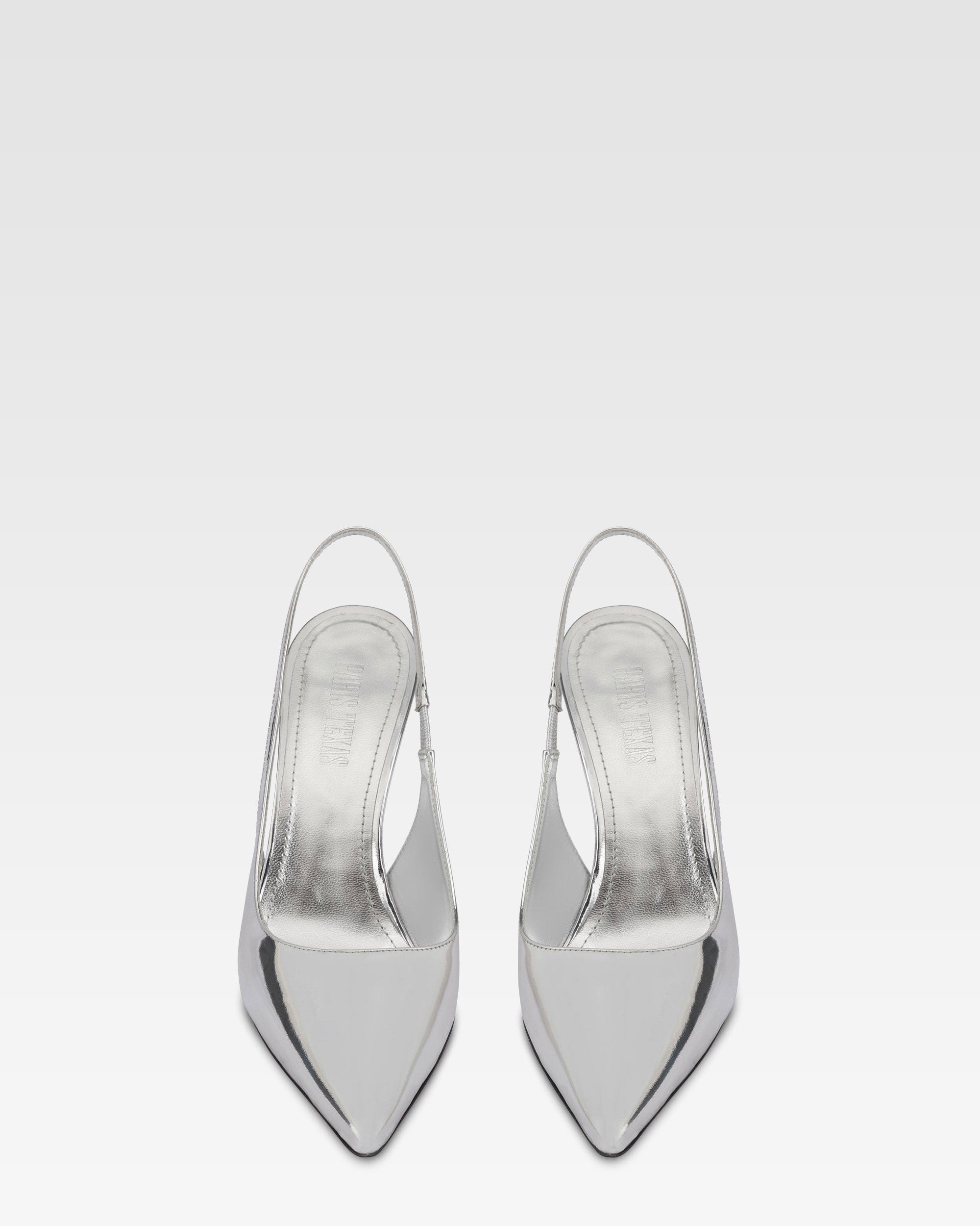 Slingbacks in silver mirror-effect leather