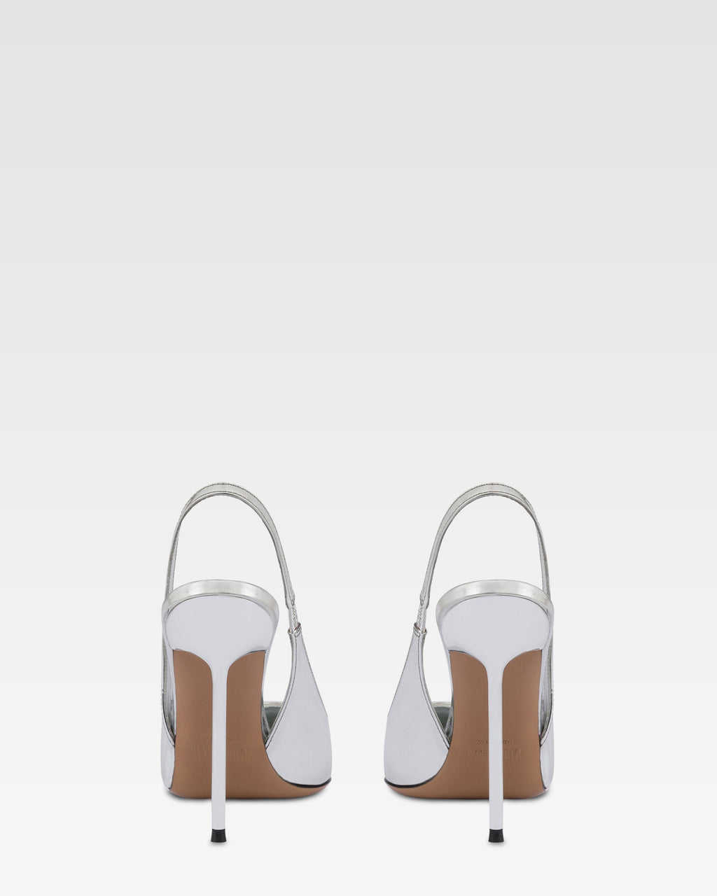Slingbacks in silver mirror-effect leather
