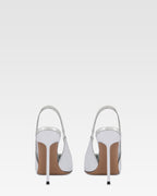 Slingbacks in silver mirror-effect leather