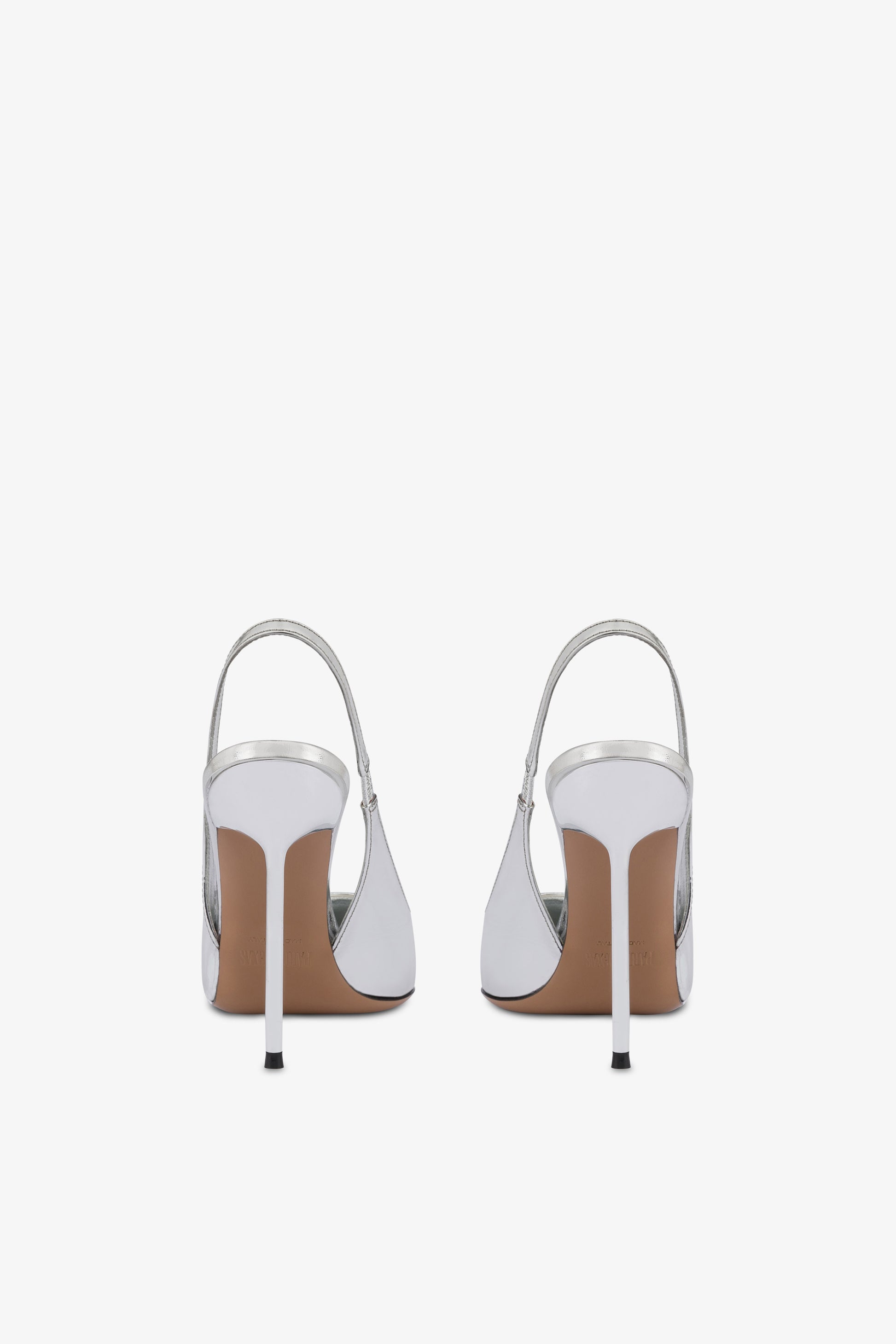 Slingbacks in silver mirror-effect leather