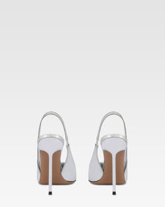 Slingbacks in silver mirror-effect leather