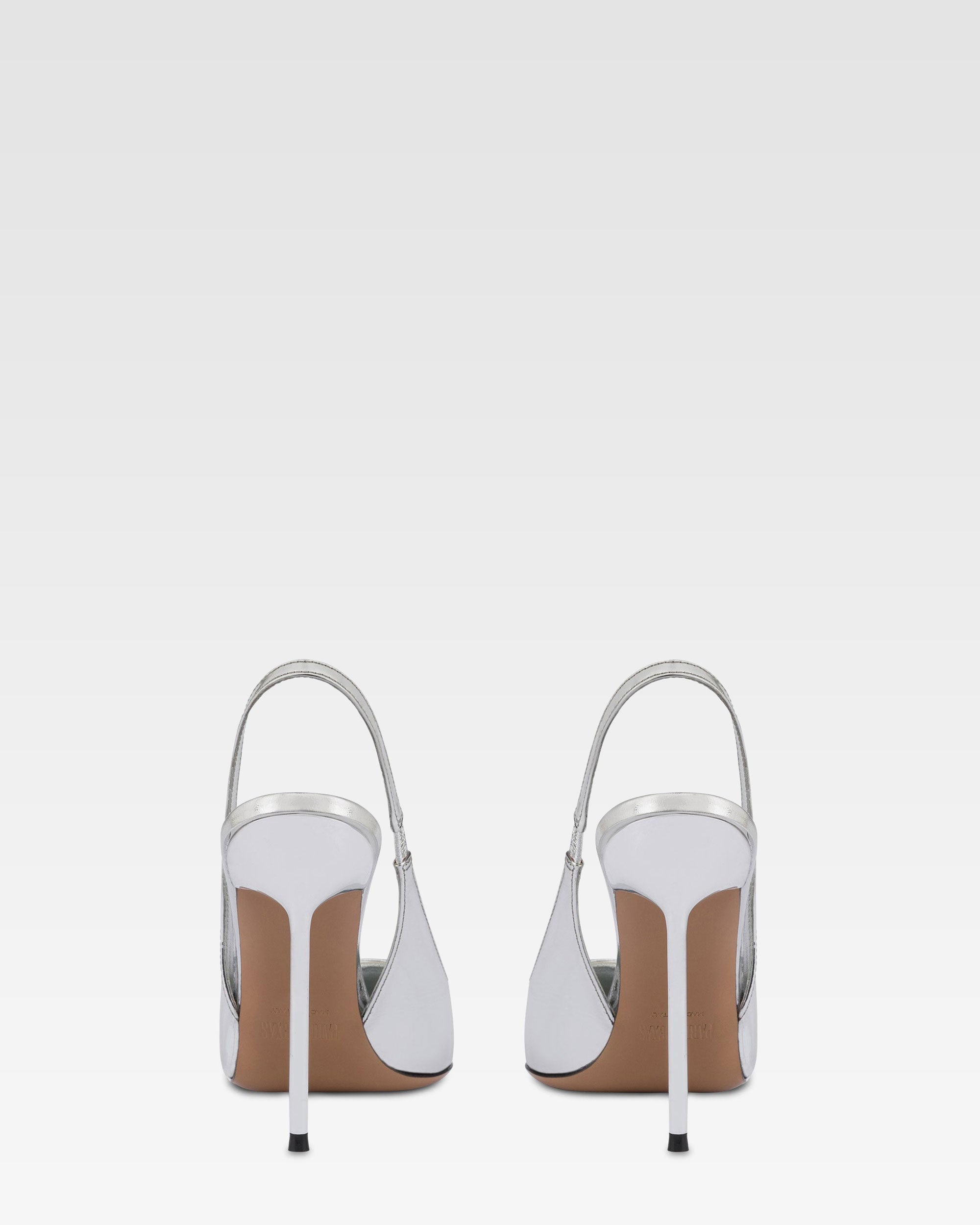 Slingbacks in silver mirror-effect leather