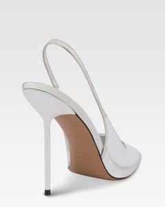 Slingbacks in silver mirror-effect leather