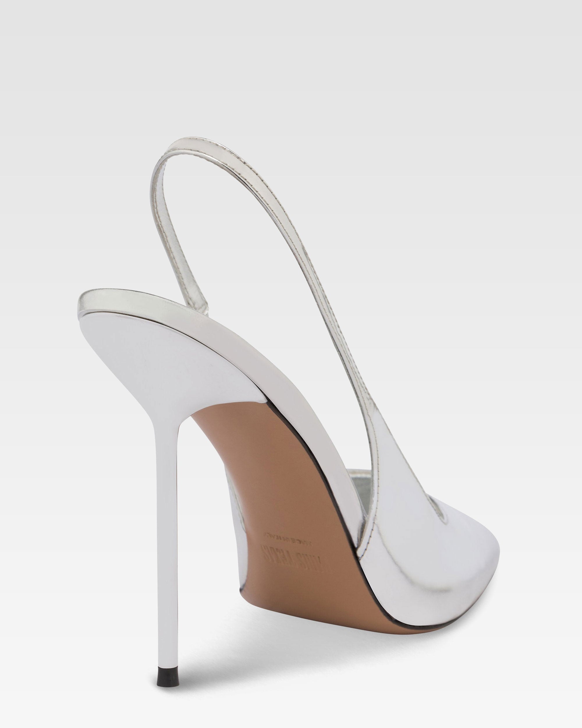 Slingbacks in silver mirror-effect leather