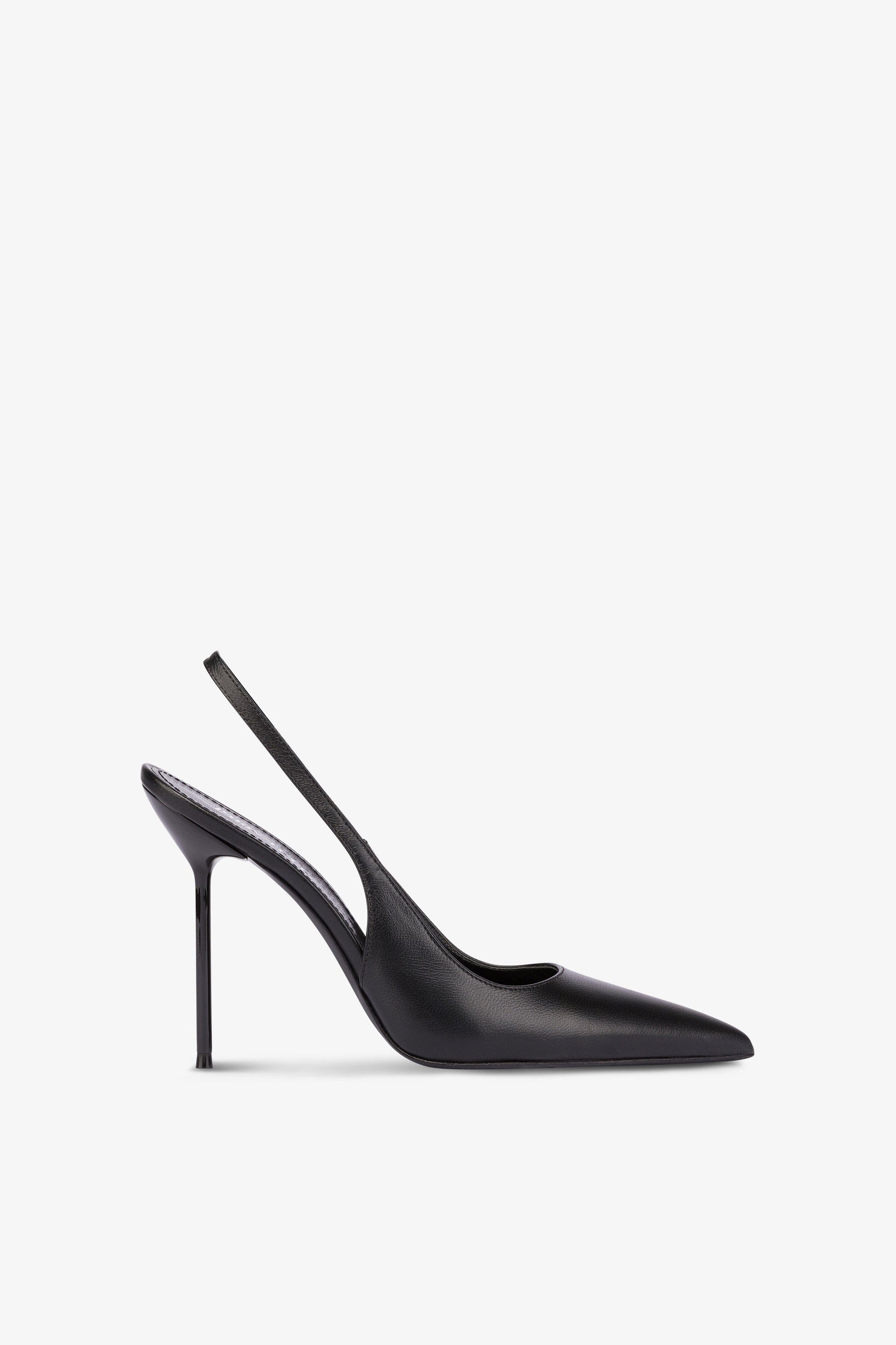 Sharp, pointed slingbacks in smooth black leather