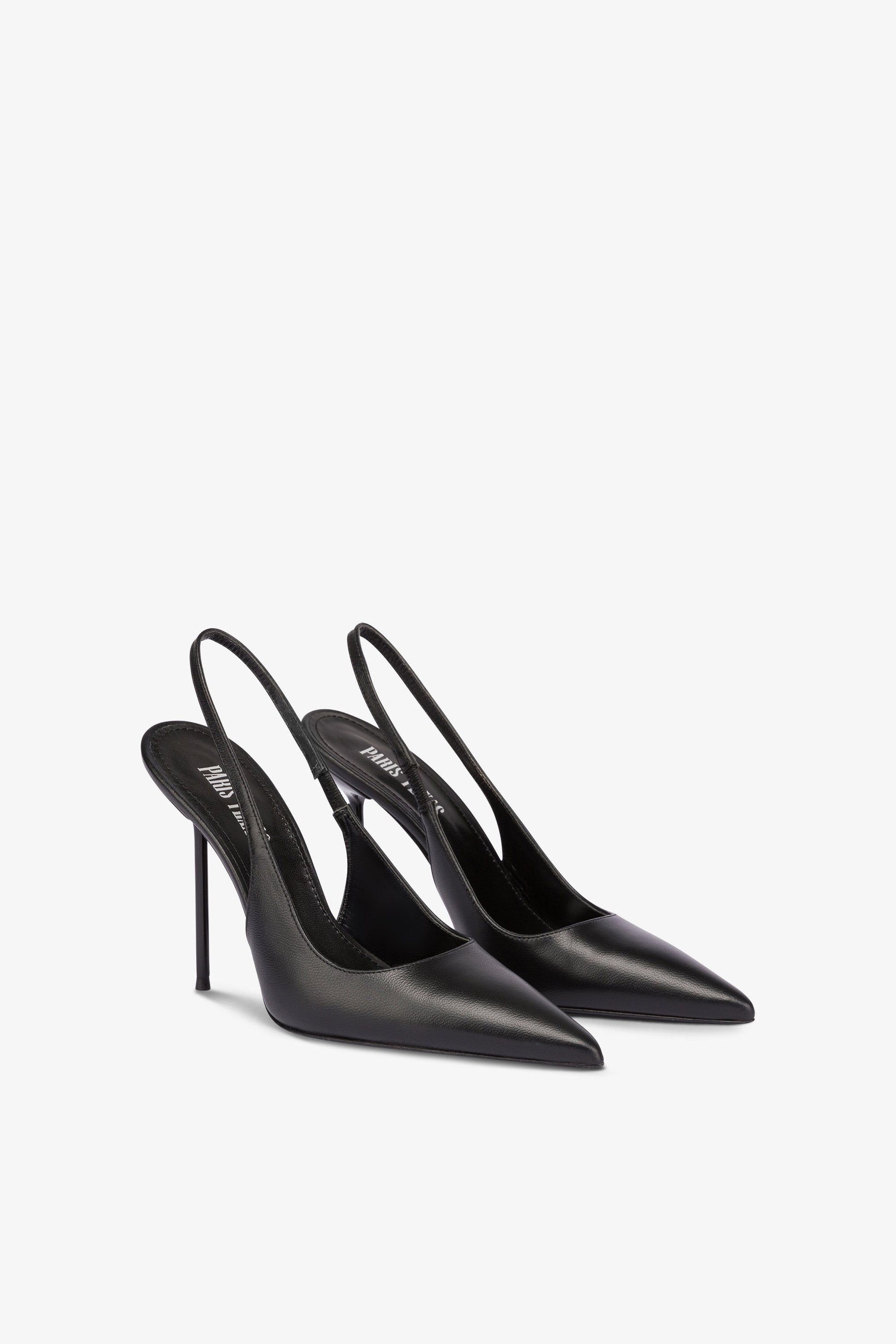 Scharfkantige, spitz zulaufende Slingbacks aus schwarzem Glattleder