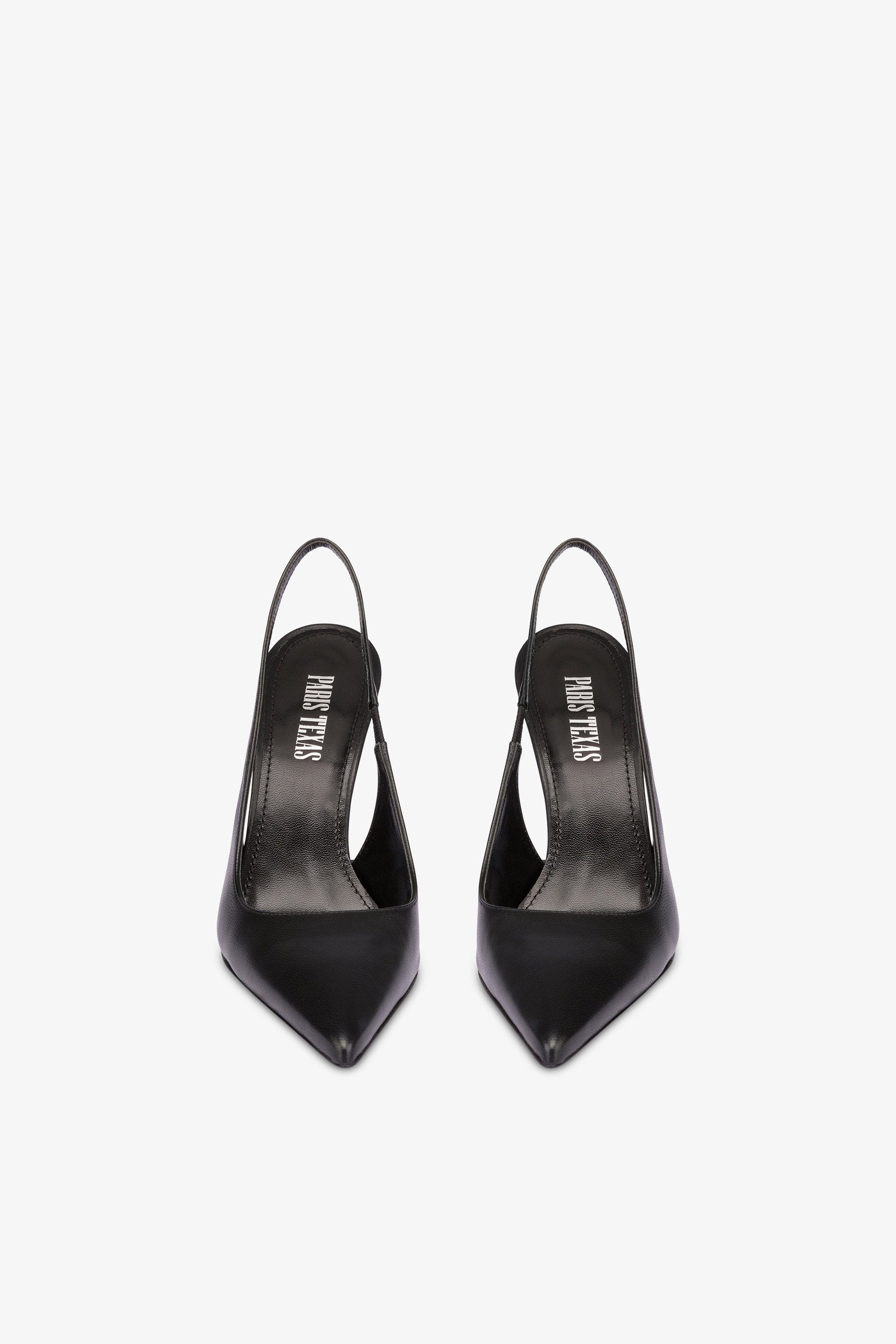 Sharp, pointed slingbacks in smooth black leather