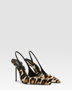 Slingbacks in white leopard print cowhide