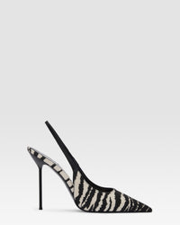 ZEBRA-PRINT LINEN SLINGBACK — WHITE ZEBRA