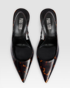 TORTOISE PATENT LEATHER SLINGBACK