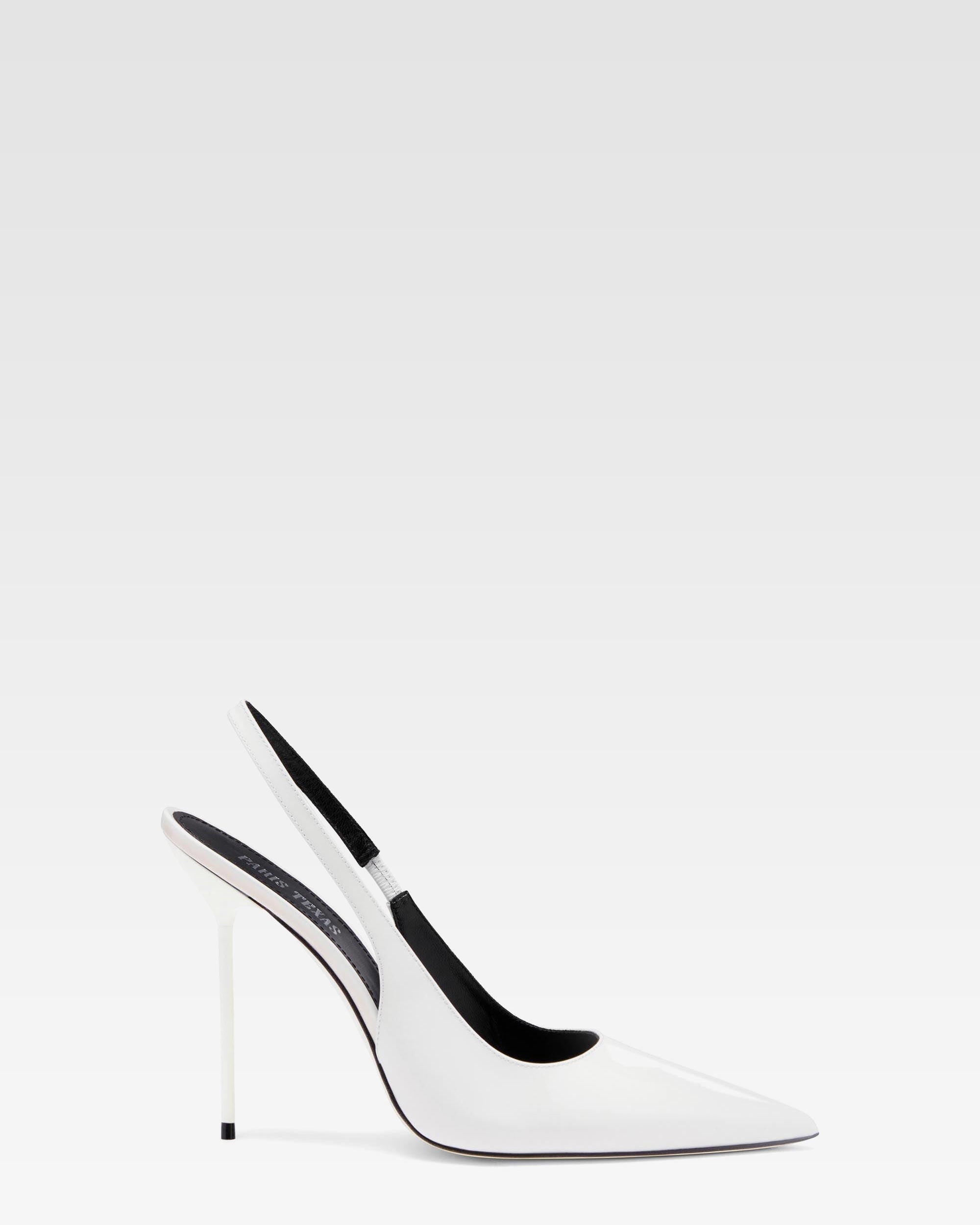White patent leather slingbacks