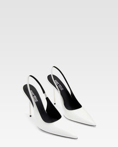 White patent leather slingbacks