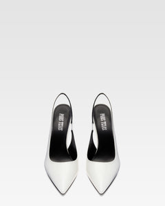 White patent leather slingbacks