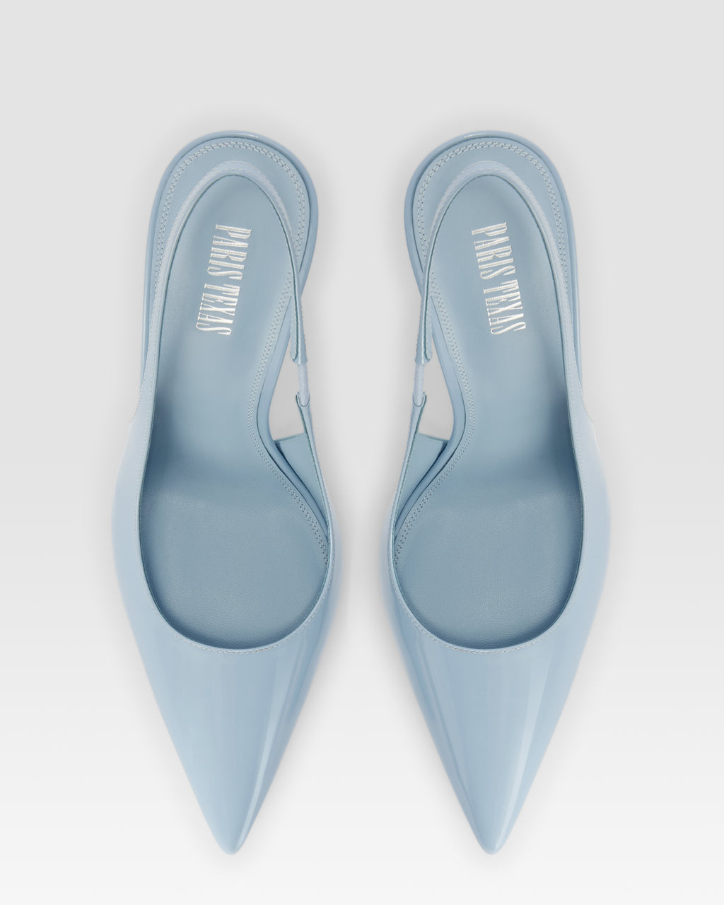 Slingbacks in denim-colored patent leather