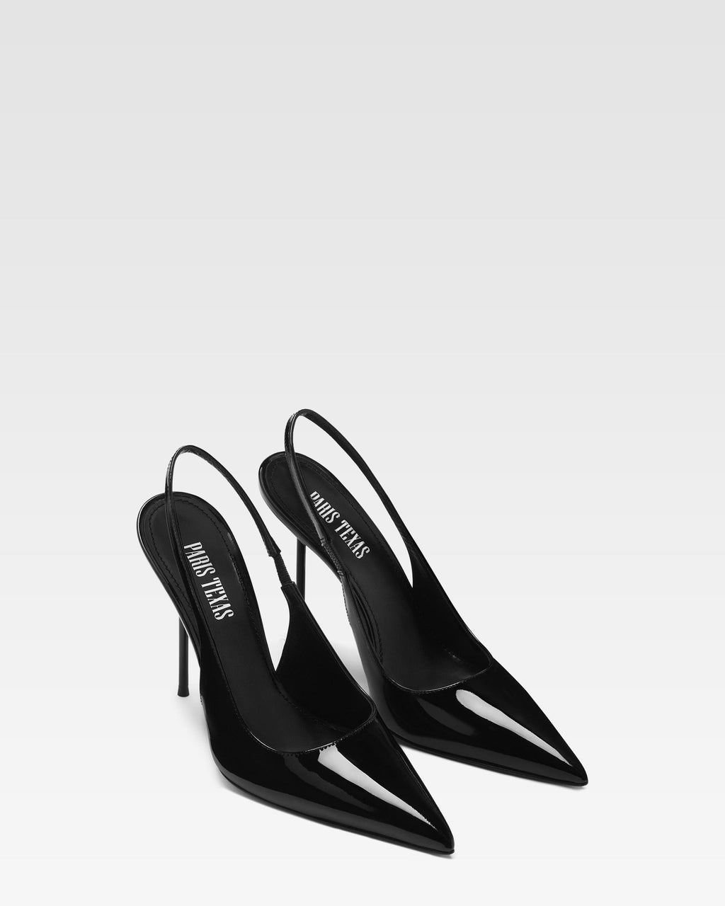 Black patent leather slingbacks