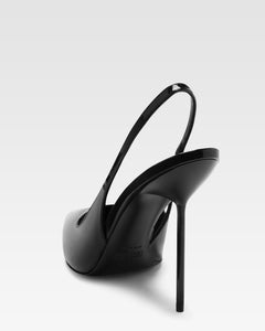 Black patent leather slingbacks