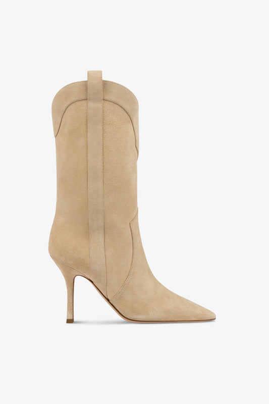 Boots in ecru suede leather