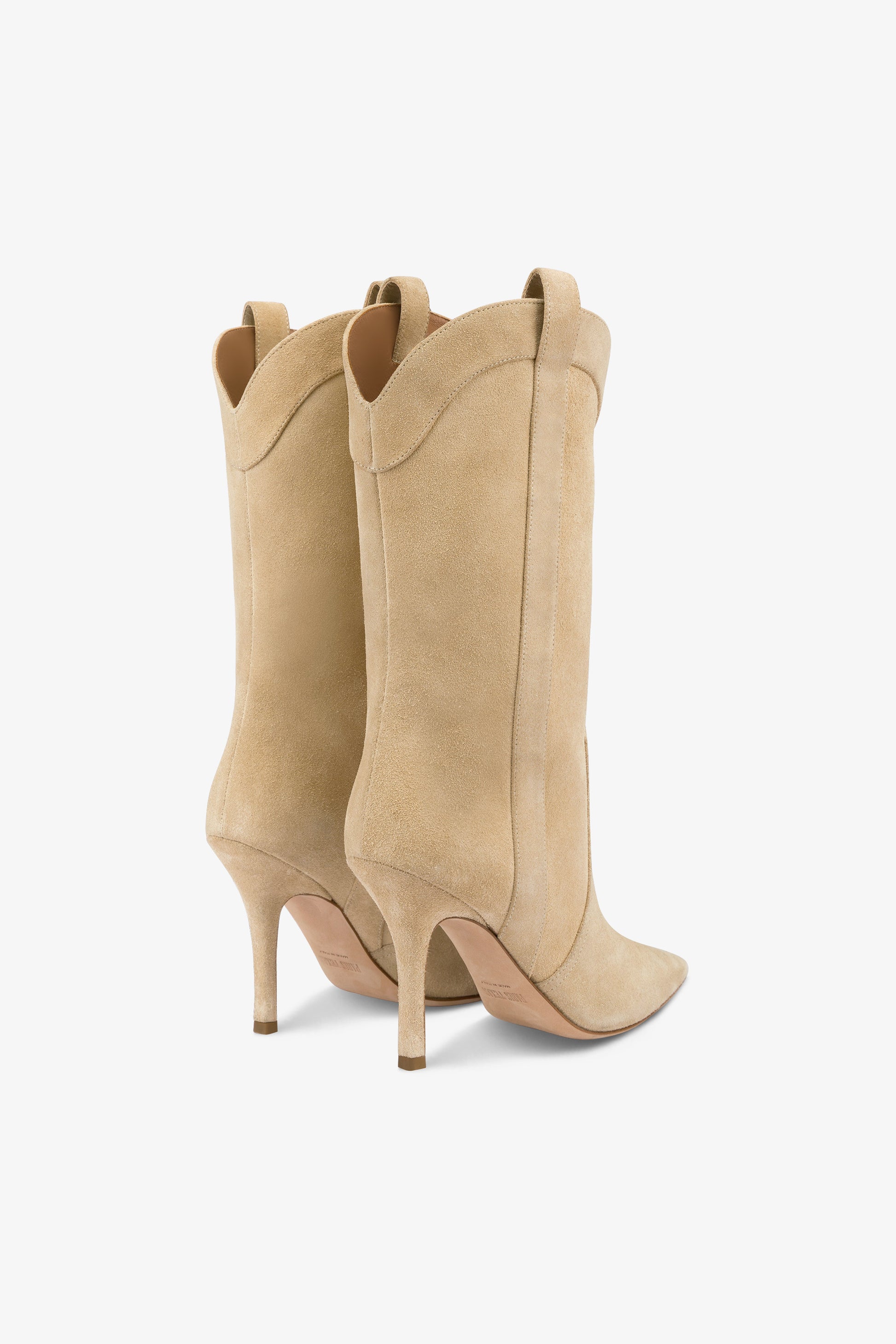 Boots in ecru suede leather