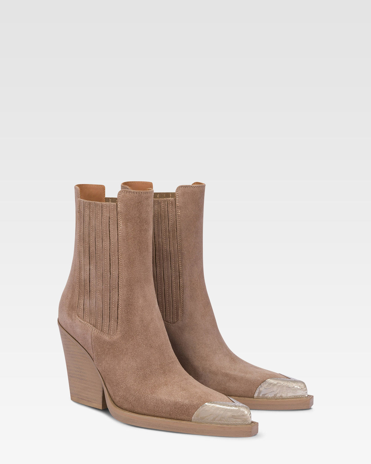 Suede ankle boot with metal toe cap