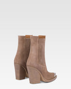 Suede ankle boot with metal toe cap