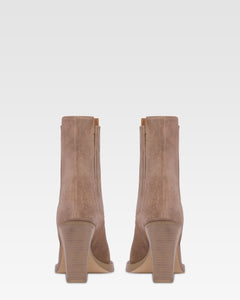Suede ankle boot with metal toe cap