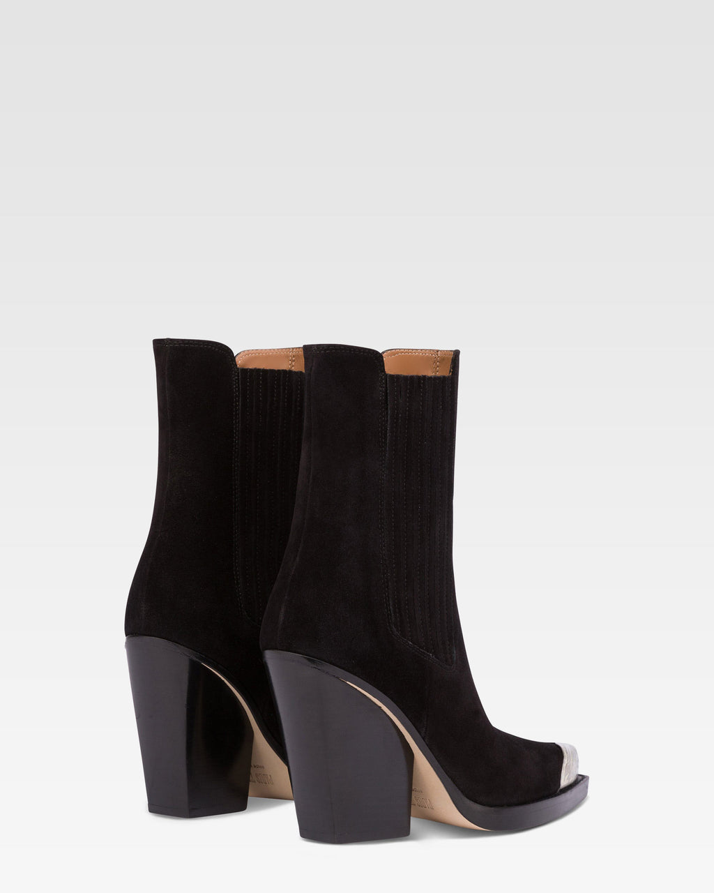 Pointed ankle boots in smooth off-black suede leather