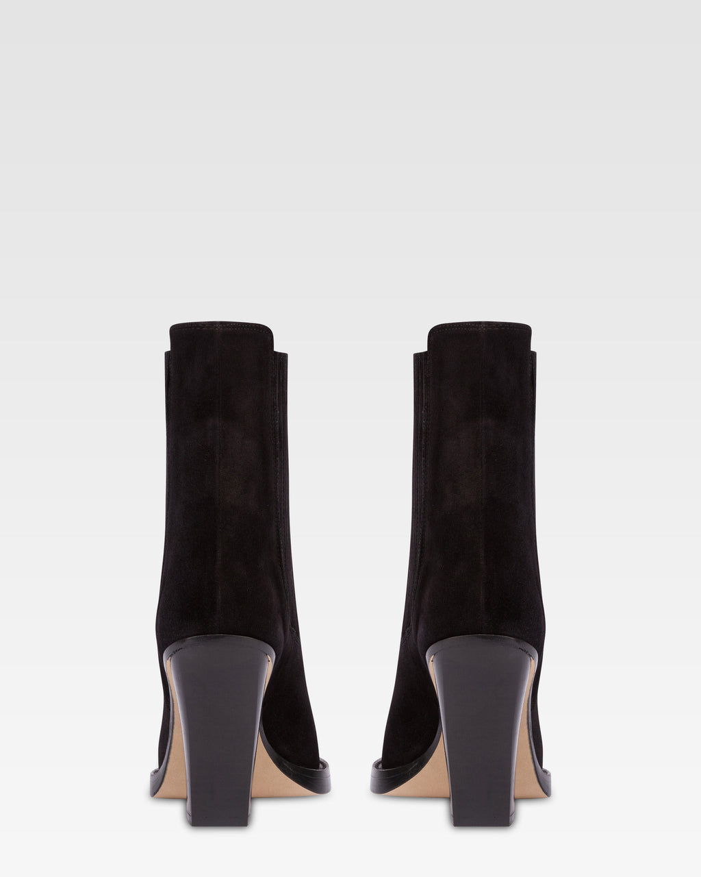 Pointed ankle boots in smooth off-black suede leather
