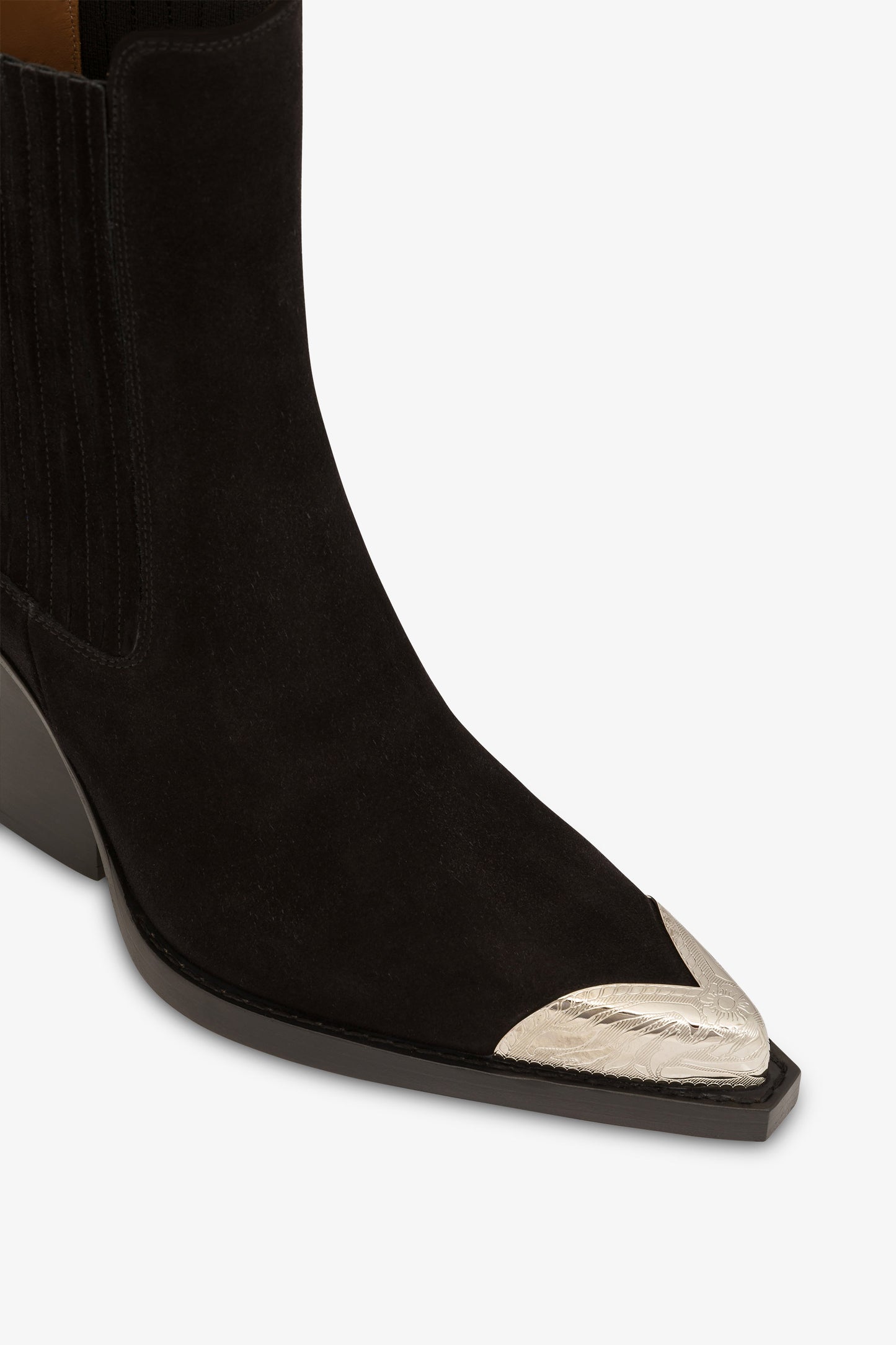 Pointed ankle boots in smooth off-black suede leather