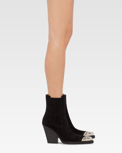 Pointed ankle boots in smooth off-black suede leather