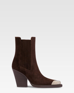 Pointed ankle boots in smooth pepper suede leather