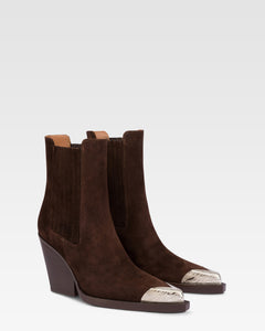 Pointed ankle boots in smooth pepper suede leather