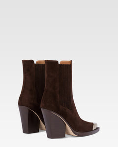 Pointed ankle boots in smooth pepper suede leather