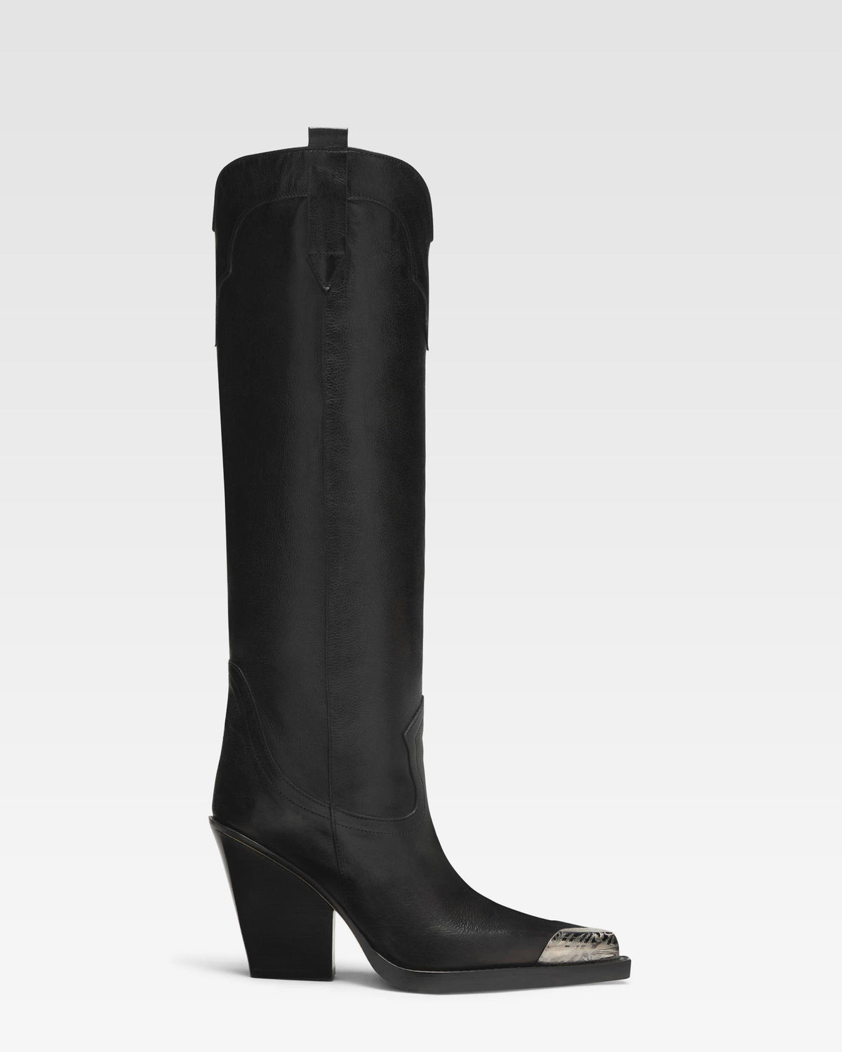 Leather texan boot with metallic toe