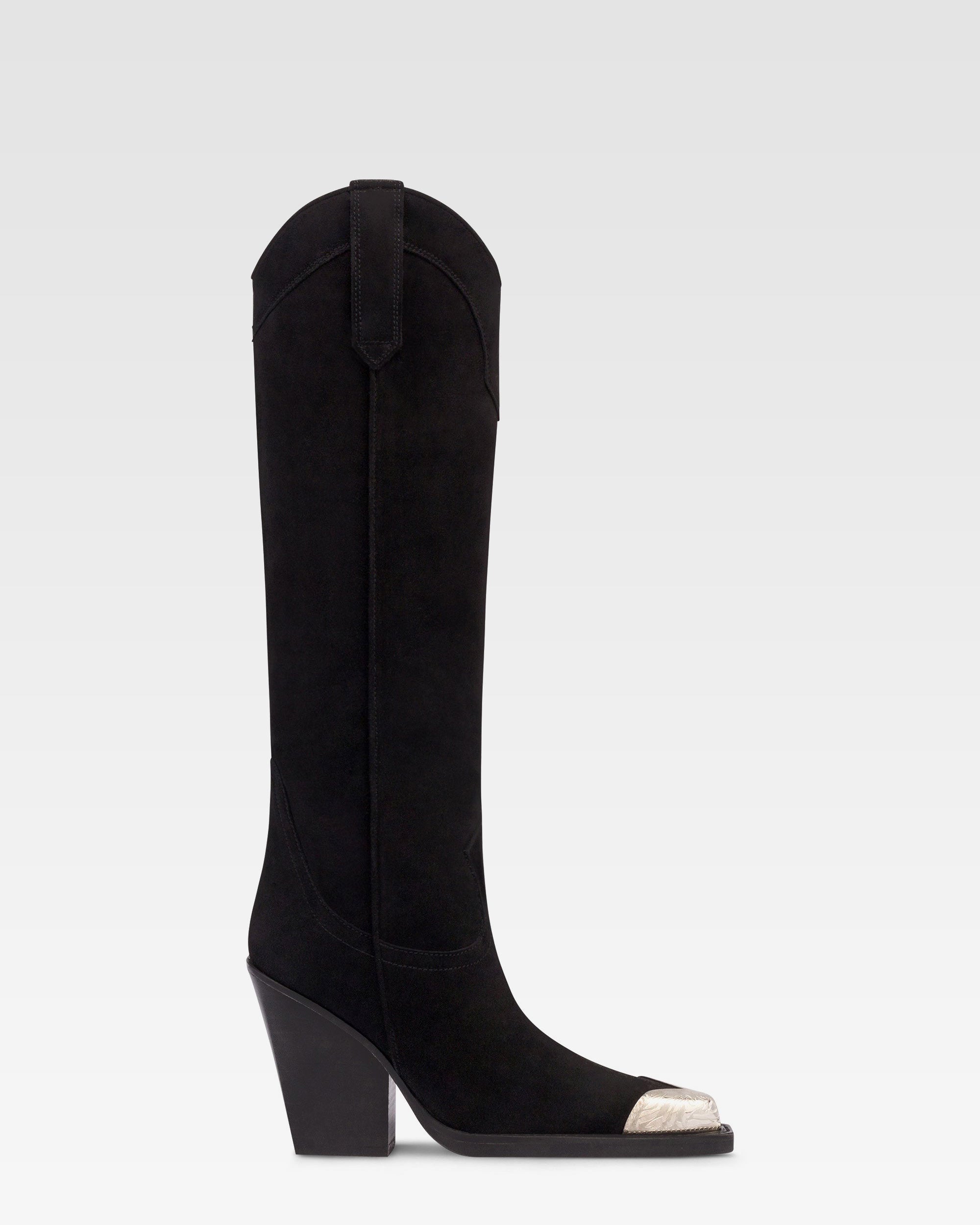 Stivale texano in pelle scamosciata nera