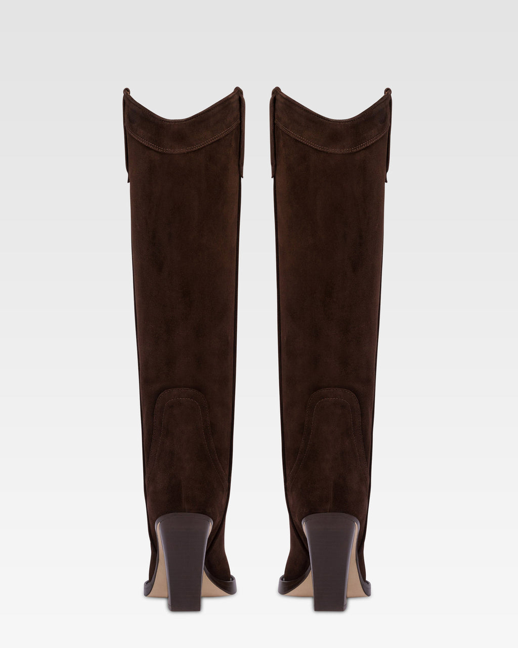 Pointed knee-high boots in smooth pepper suede leather