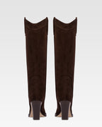 Pointed knee-high boots in smooth pepper suede leather