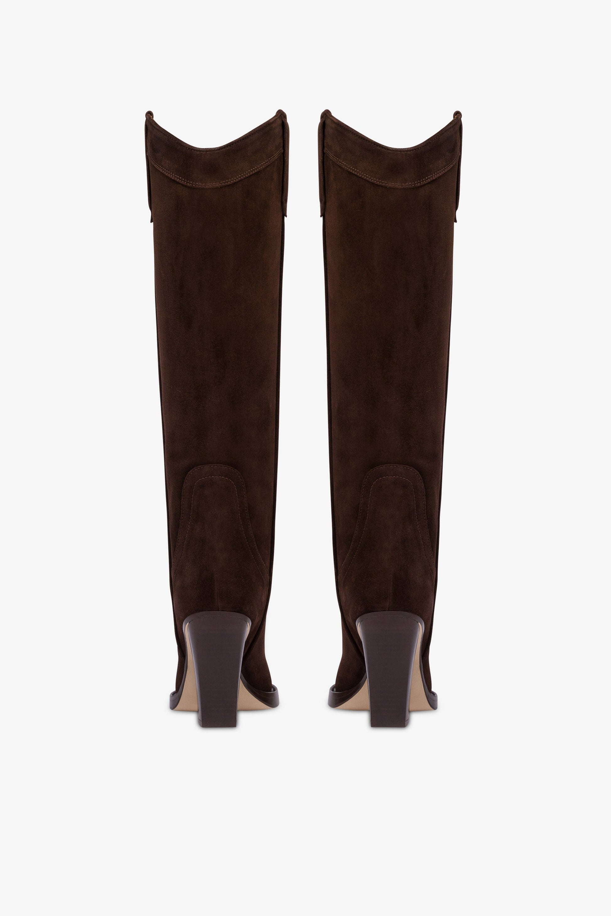 Pointed knee-high boots in smooth pepper suede leather